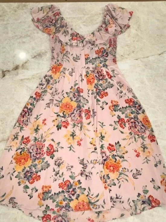 Rebecca Taylor Marlena Ruffle Silk Midi Dress Dusty Rose / Tea Rose Pink, Size 2 - Picture 4 of 7